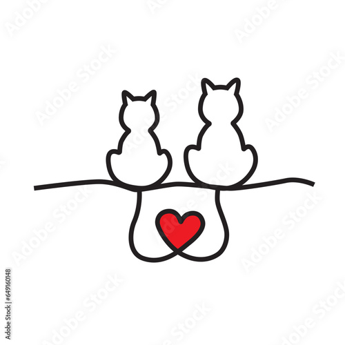 Two Cats With Heart Shaped Tails. Vector Illustration Art.