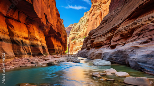 Canyon with steep cliffs, winding rivers, and layers of colorful rock formations © Diana