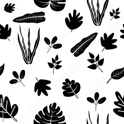 Hand drawn minimal abstract botanical shapes seamless pattern. Collage contemporary print. Fashion template for design, fabric, wrapping, web.