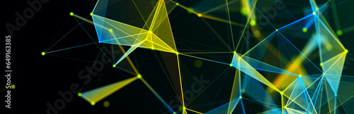 Technology background. Honeycomb concept. Big data. Hexagonal space with connected dots and lines. 3d
