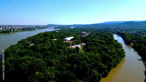 Aerial View Over Location Of Sziget Festival In Óbuda Island, Budapest, Hungary - drone shot photo