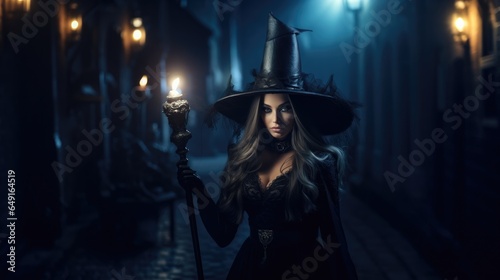 Fantastic beautiful witch women in gothic clothes in the dark background