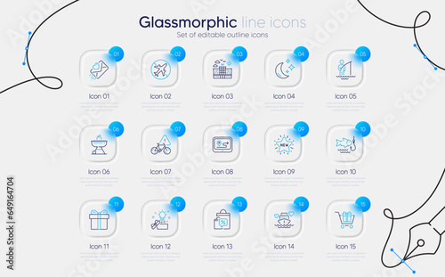 Set of New star, Sale bags and Grill line icons for web app. Moon, Gps, Creative idea icons. Honeymoon cruise, Gift box, Airplane mode signs. Fishing, Hotel, Shopping cart. Fisherman. Vector