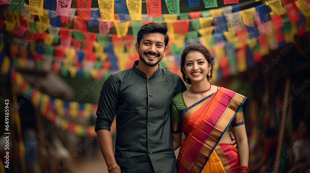 Portrait loving couple with traditional costume AI Generative Portrait loving couple with traditional costume AI Generative