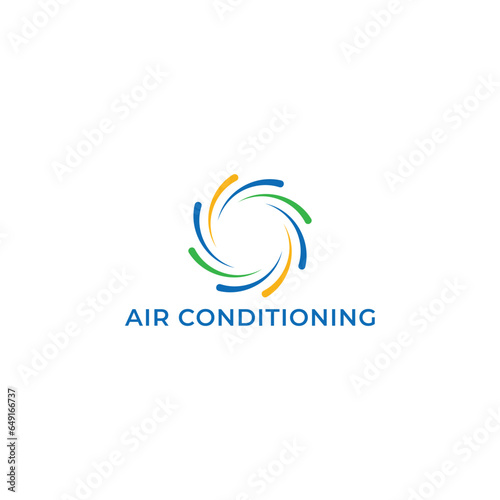 Air conditioning Cooling and heating house logo design blower fan and snowflake icon symbol in multiple colors. Abstract air illustration applied for air conditioning installation logo inspiration