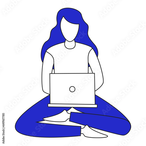 The character is using a laptop