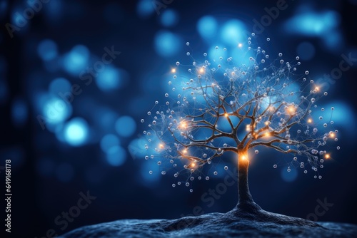 Image of a tree with neural connections. Concept of neural connections and artificial intelligence