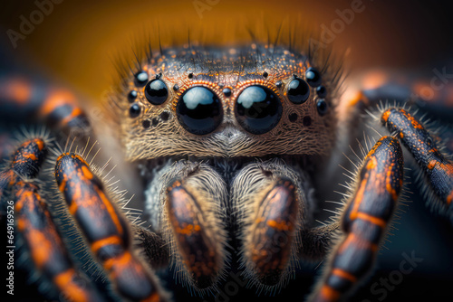 Little cute jumping spider, colorful macro, photorealism close up