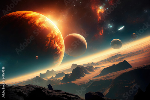 Fantasy planet night sky background panorama