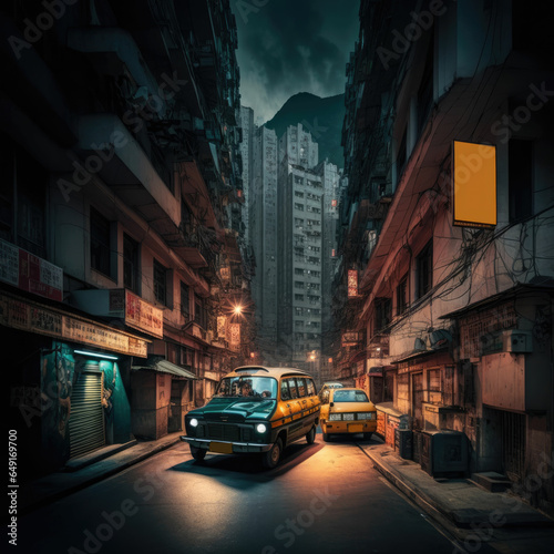 A gritty cyberpunk city in hong kong, abstract modern city wallpaper