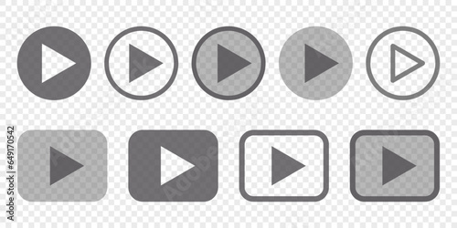 Video player button on transparent baclground. Vector arrow sign for start and pause music. Ui pictograms set.