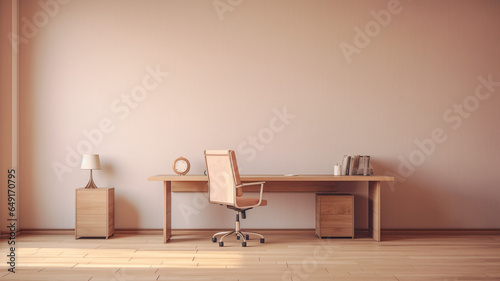 foto ruang kantor kosong dengan kursi dan meja berwarna coklat muda photo