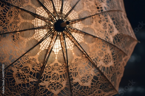 A close-up image of an umbrella with a beautiful light shining through it. This picture can be used to depict protection, hope, or a unique perspective.