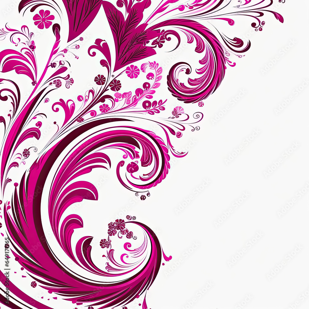 Magenta elaborate filigree corner borders on white Background, AI Generated Magenta elaborate filigree corner borders on white Background, AI Generated