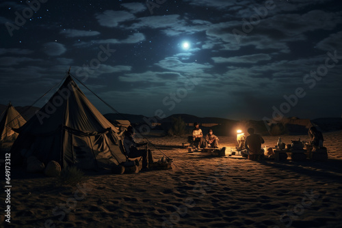 Arabs camping at night in the desert
