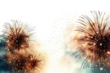 A festive background image for creative content showcases fireworks lighting up the sky against a clean white background, creating a celebratory visual motif. Illustration