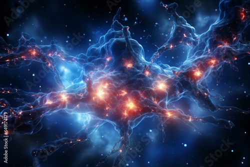 A surrealistic depiction of a nervous system  with neurons morphing into electrified lightning bolts  representing the rapid transmission of information.