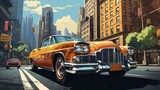 Vintage yellow taxi in New York