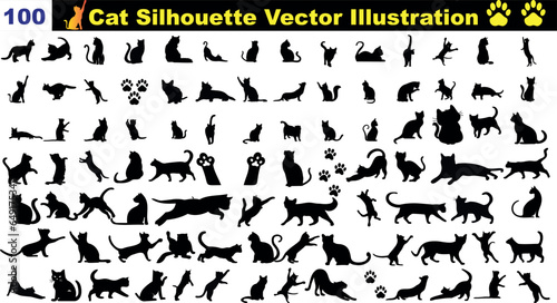 Une collection élégante de silhouettes de chats vectoriels noirs et blancs sur un fond blanc. Parfait pour les amoureux des animaux de compagnie, les designers et les artistes. photo