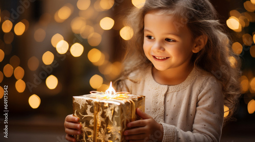 A child receiving a gift during Hanukkah  their eyes sparkling with joy and anticipation