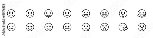 Emoji set. Set of thin line smile emoticons isolated over transparent background. Vector illustration