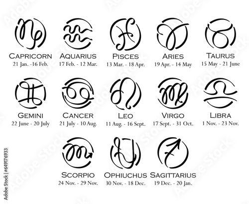 New horoscope with 13 zodiac signs with names and dates. Astrology, stars, sky, constellations, astronomy, ascendant, astrologer, astropsychology, fortune telling, natal chart, Ophiuchus. Casual style