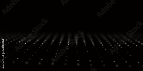 Abstract white particle background. Flow wave with dot landscape. Digital data structure. Future mesh or sound grid. Pattern point visualization.