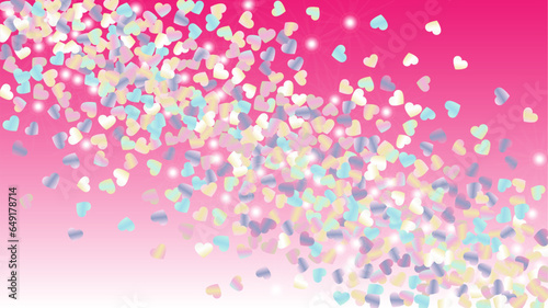 Realistic Background with Confetti of Hearts Glitter Particles. St. Valentine Day. Celebration pattern. Light Spots. Explosion of Confetti. Glitter Vector Illustration. Design for Banner. © Feliche _Vero