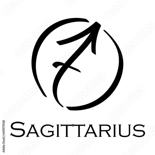 Sagittarius with name. Horoscope with 12 or 13 zodiac signs. Astrology, fortune telling, constellation, stars, ascendant, pseudoscience, natal chart. Casual style with black strokes