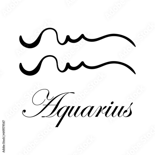 Aquarius with name. Horoscope with 12 or 13 zodiac signs. Astrology, fortune telling, constellation, stars, ascendant, pseudoscience, natal chart. Italic style