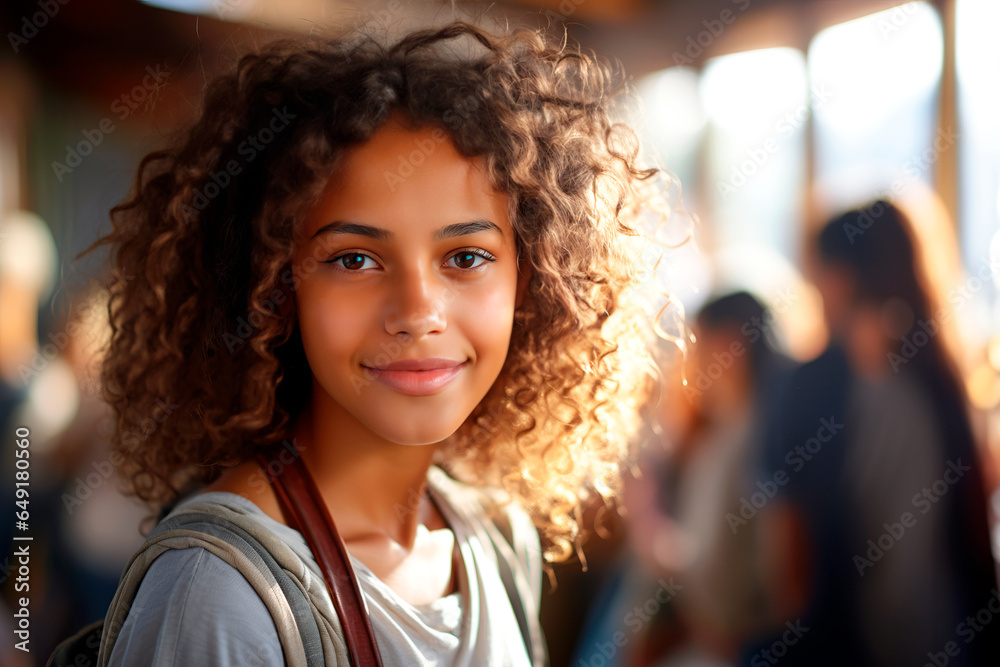 Happy Girl on a blurred background in a school Happy Girl on a blurred background in a school