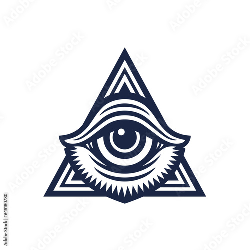 All seeing eye pyramid logo. Esoteric occult icon. Eye of horus in triangle symbol concept. Vector illustration.