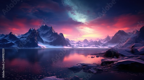 sea arctic midnight sun illustration north sky, outdoors scenic, mountain norway sea arctic midnight sun