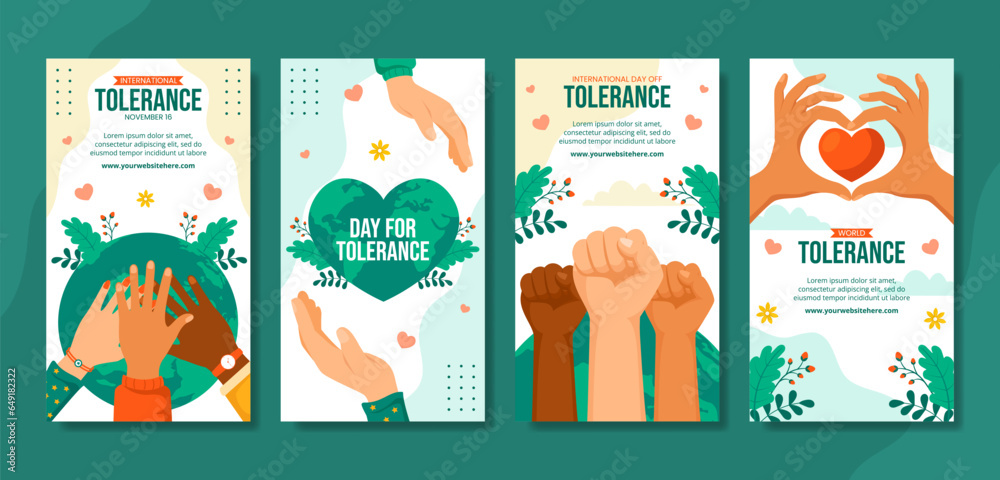 Day for Tolerance Social Media Stories Flat Cartoon Hand Drawn Templates Background Illustration