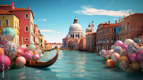 Easter holiday time in Venice Italy background in paper art and craft design concept. Created using generative AI.