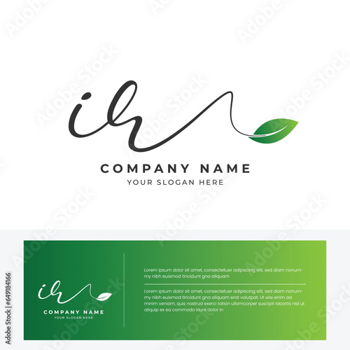 IR I R Initial letter handwriting and signature logo and green leaf