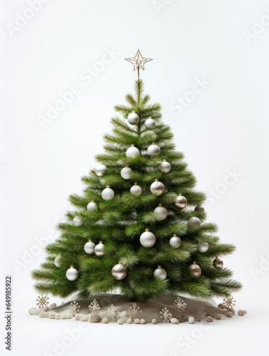 Christmas tree with christmas colorful balls on white background