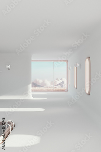 3D render of white painted minimalistic interior photo