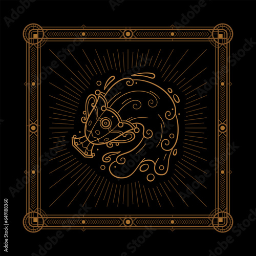 Aquarius zodiac sign and astrology symbol, element. Modern outline vector illustration. Black background.