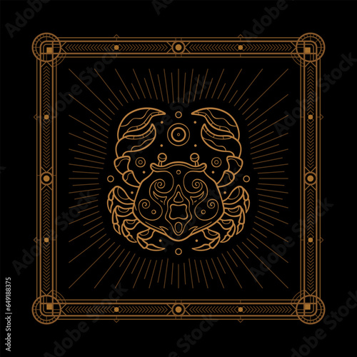 Cancer zodiac sign and astrology symbol, element. Modern outline vector illustration. Black background.