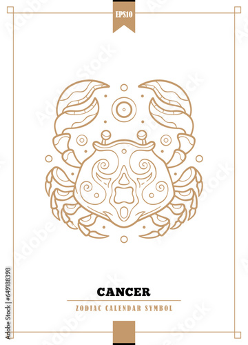 Cancer sign. Zodiac insignia illustration. Outlined modern zodiacal illustration for Cancer sign. Vector illustration.