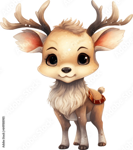 Cute Christmas cartoon character reindeer on white background. Generative AI.