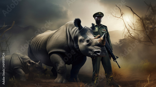 Guarding a rhinoceros 
