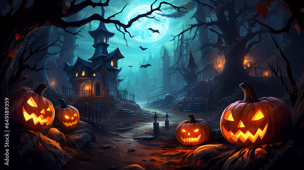 Halloween Background with Pumpkins In The Spooky Night