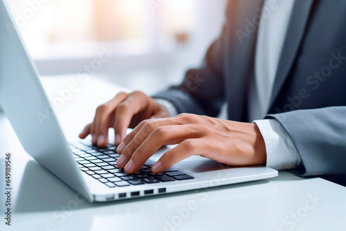 Close-up on the laptop. Work online on a white table in the office. Website meeting. Blogger. Journalist writing articles. online job ideas