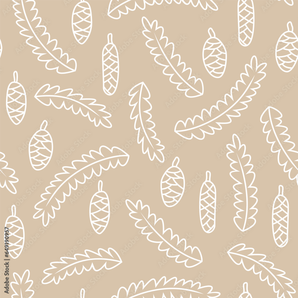Vector seamless pattern with spruce branches and cones. Cute Christmas design for wrapping paper, textile, wallpaper and backgrounds.