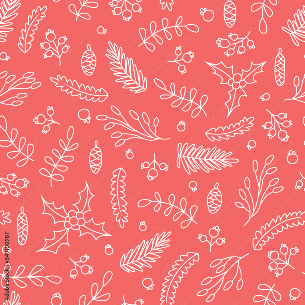 Vector seamless pattern with branches and berries. Cute design for Christmas wrappings, textile, wallpaper and backgrounds. Vector seamless pattern with branches and berries. Cute design for Christmas wrappings, textile, wallpaper and backgrounds.