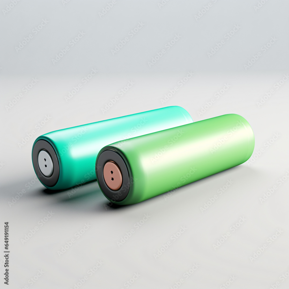 AA battery lying horizontally. Left side is dull gray and right side is green. Gradient between left and right side - Generative AI AA battery lying horizontally. Left side is dull gray and right side is green. Gradient between left and right side - Generative AI