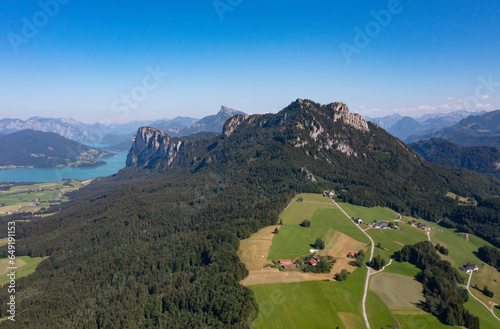 Austria, Upper Austria, Drone view of Schober and Drachenwand mountains in summer photo