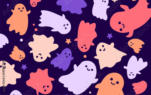 Illustration vectorielle d'halloween. Fantômes d'halloween colorés. Mignons petits fantômes vectoriels pour la fête d'halloween. Fond d'écran motif wallpapper